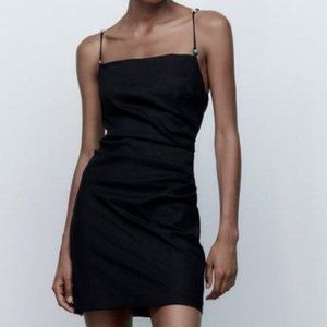 Zara Mini Linen Dress Black